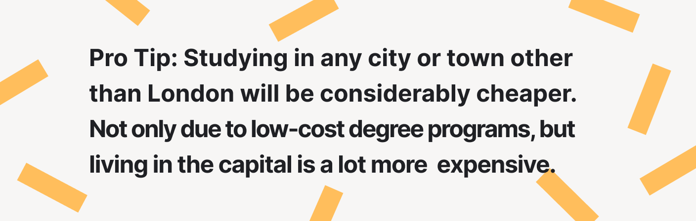 Estudiar en cualquier ciudad o pueblo que no sea Londres te resultará considerablemente más económico.