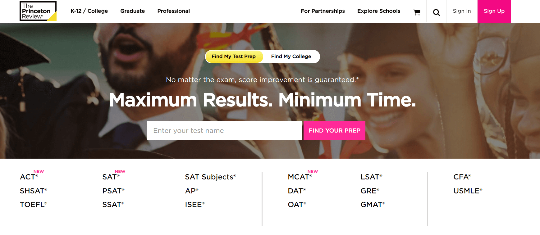 El sitio web de Princeton Review.