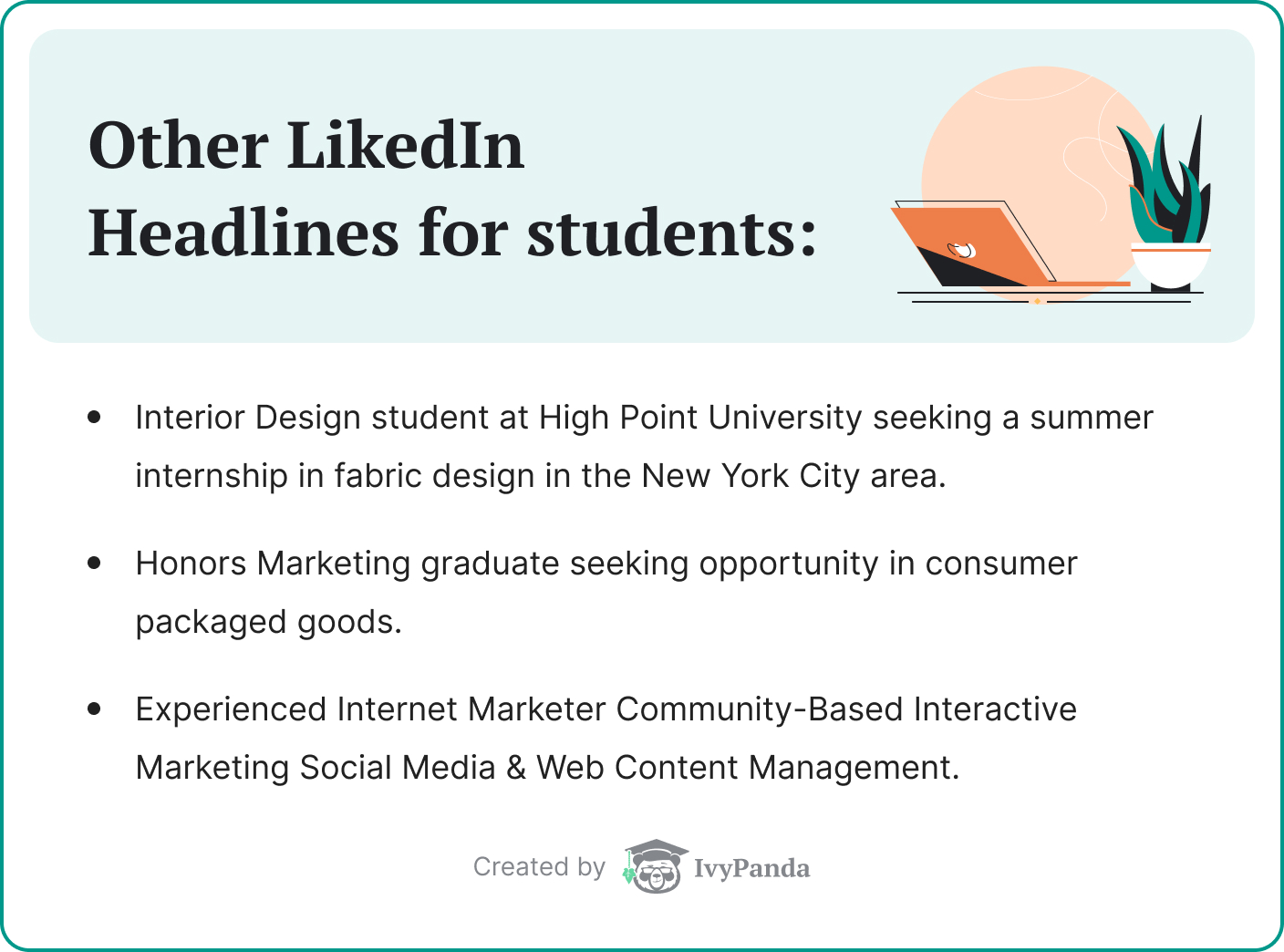 Ejemplos de titulares de LinkedIn para estudiantes.
